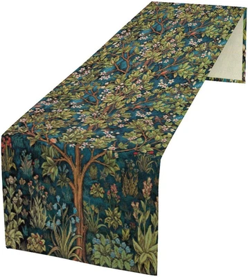 William Morris Floral Table Runner Vintage Green Botanical Printed Table Runner