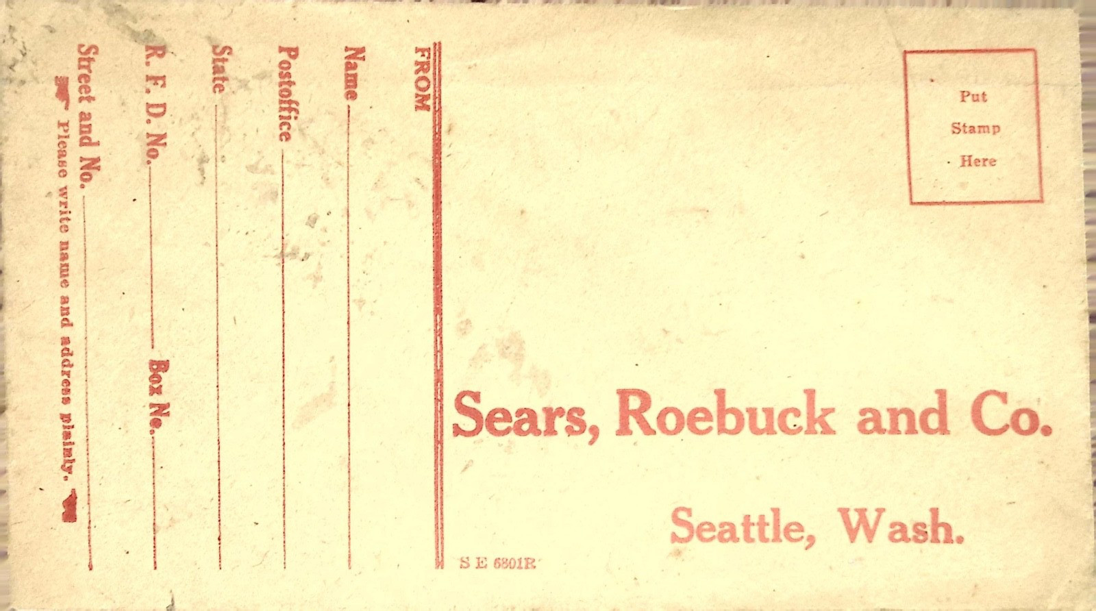 Vintage Sears Roebuck And Co School Furniture Supply Order Envelope Seattle