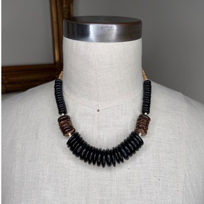 Unbranded Chunky Wood Round Coconut Bead Necklace Black Brown Statement Women's