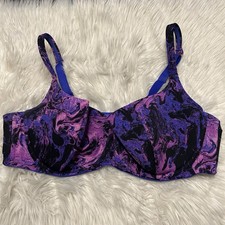 Cacique 44D Bra Purple Lightly Lined Sexy Scoop Balconette Underwire Back Close
