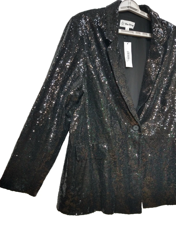 Glam Festive Party Holiday Christmas New Years The Drop Black Sequin Blazer 3x - Image 3 of 4