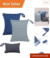 3 Cloth Diaper Wet Dry Bags Waterproof Reusable with Two Zippered Pockets Tra...