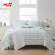 Set trapunta collezione Sweet Home prelavata a quadri ricamata vintage S