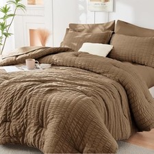 King Size Comforter Set Seersucker 7 Pieces, All Season King 104"x 90" Brown