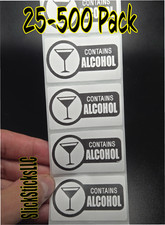 "CONTAINS ALCOHOL" 25-500pcs bulk warning labels gag party stickers gag prank