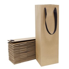 20 Pack Brown Wine Bottle Bags Bulk 4x4x14 inch, Kraft Paper Gift Bags with H...