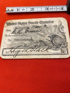United States Senate Chamber Pass 75th Congress 1937 Hugo R Black