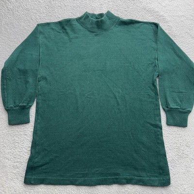 Vintage LL Bean Mock Neck Shirt Mens Large Green Long Sleeve Made in USA 90s