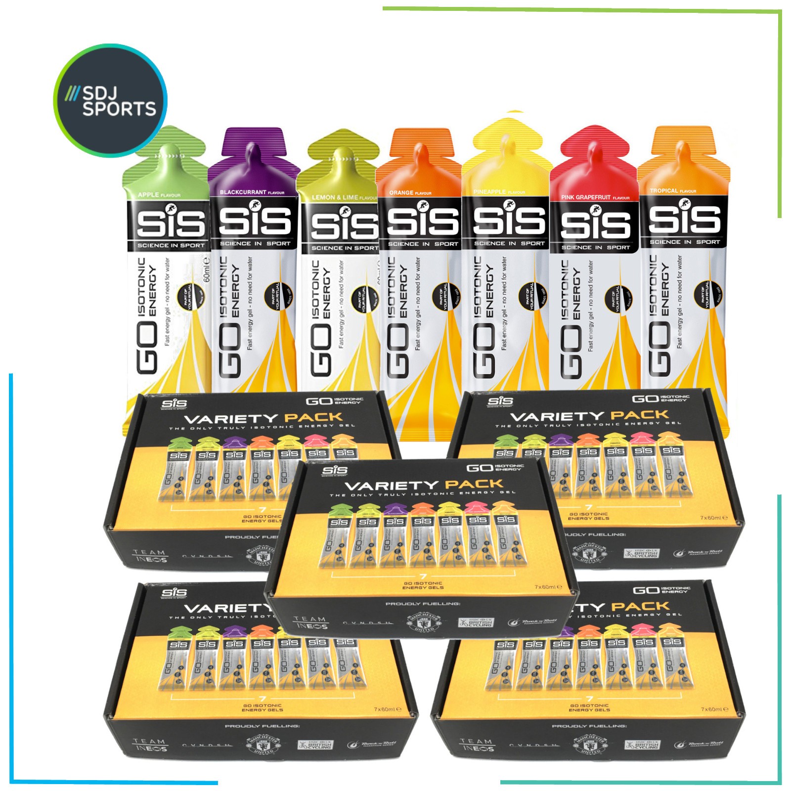 Energy Gels SIS Go Isotonic 60ml Mixed Flavours Science in Sport Fitness 35 Gels