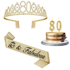 Gold 80th Birthday Tiara Sash Number 80 Candles For Women Celebration Decor US