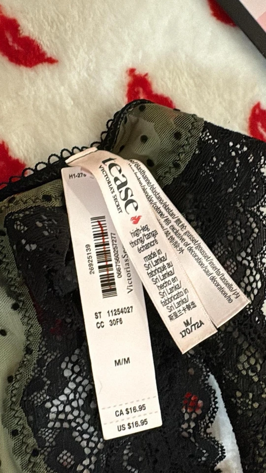 Panty Tanga Victoria's Secret Tease Verde Malla Transparente con Punto Negro Pierna Alta Nuevo con Etiquetas Foto 3 de 3