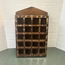 Vintage Thimble Shadow Box Wooden Brown Wall Mount - Holds 20 small items, READ