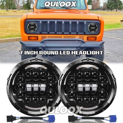 Fit International Harvester Scout II 73-1979 Pair 7''Inch Round LED Headlights