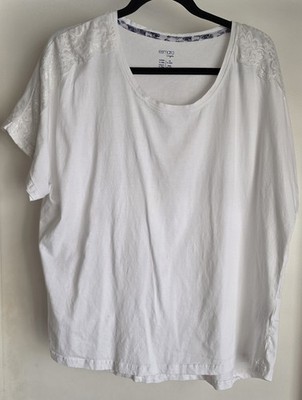 Esmara Women XL White Cotton T-Shirt Short Sleeve Solid Casual Tee Top Lace