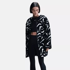 Nike Loose High-Pile Jacket Black/White FV8025-010 Women's Size S Fast Ship