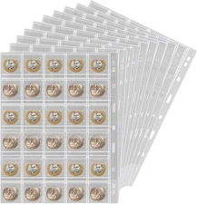 Coin Collection Supplies Pages for Collectors, 12 30 Pockets, Transparent 