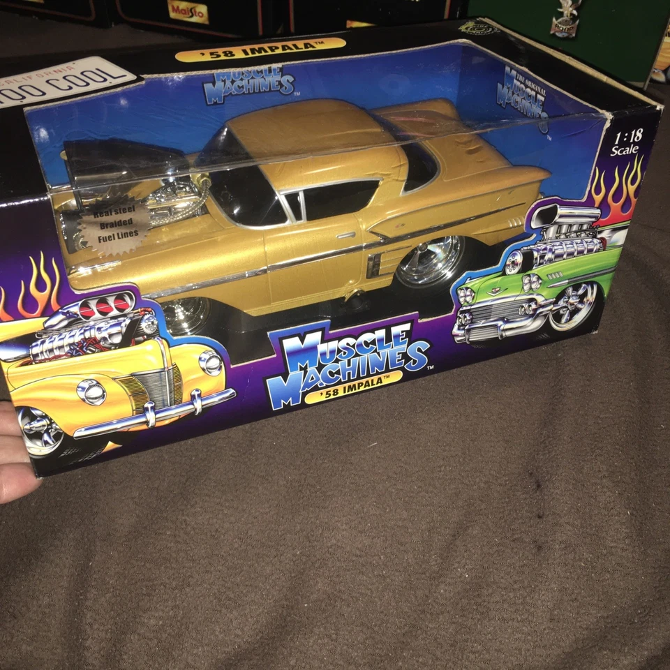 Muscle machine 1:18 scale 1958 Chevy Impala (gold) Funline 2003 New In Package - Image 2 of 4