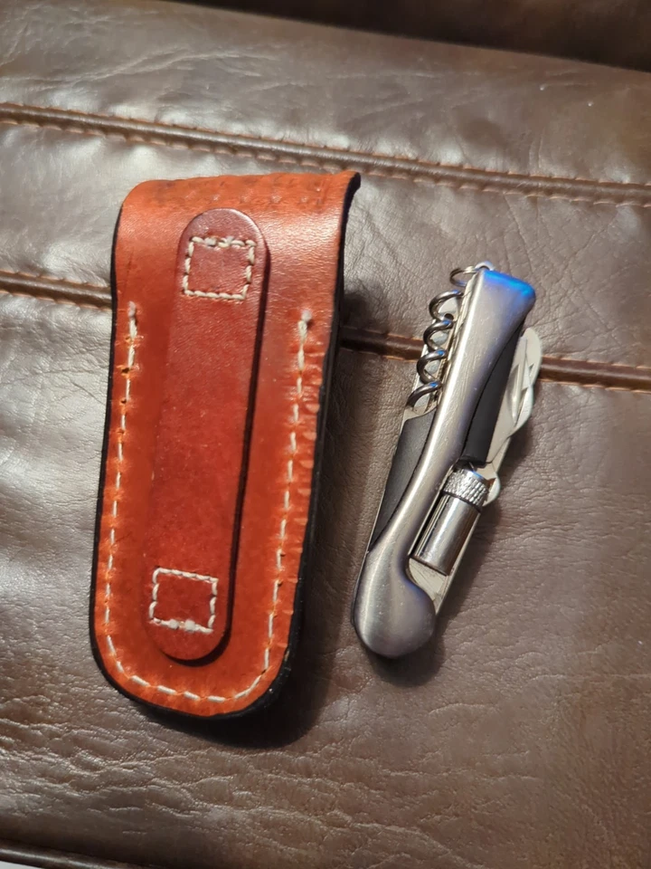 Cuchillo multiherramienta vintage y estuche de cuero de 4,5" pulgadas de largo Foto 4 de 4
