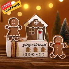 Jetec 6 Pcs Christmas Gingerbread Table Decor Wooden Xmas Brown 