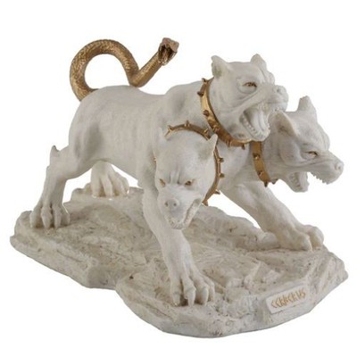 Cerberus Dreiköpfiger Hund der Unterwelt gebunden Marmor Polyresin Statue