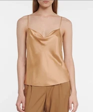 VINCE Camisole Tank Womens Sz Large Camel 100% Silk Spaghetti Strap Tank Tan