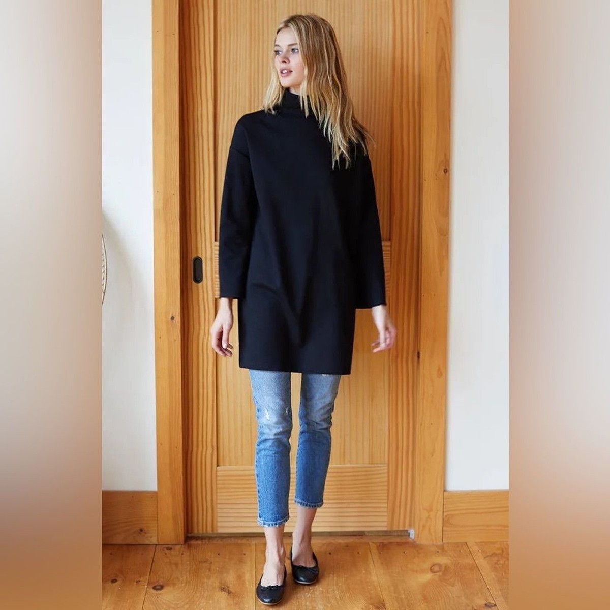 Emerson Fry | EDIE TURTLENECK DRESS - BLACK PONTE, Size S View 3