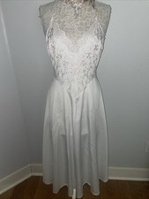 Victoria's Secret 70  s Womens M Ivory Beaded Romantic Long Satin Nightgown Drop