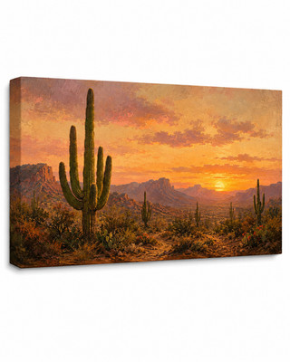 Desert Cactus Sunset Canvas Wall Art Framed Southwest Landscape Print