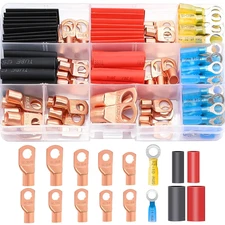 /110Pcs Battery Cable Ends AWG 2 4 6 8 10 12 14 16 Gauge Copper Cable Wire Lugs,
