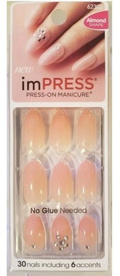 Kiss Impress PressOn Manicure Medium Gel Nails Almond Pink Ombre Gems