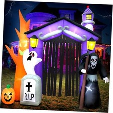 9FT Halloween Inflatables Haunted House Castle Archway Decoration with Led