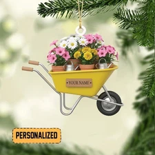 Personalized Gardening Wheelbarrow Christmas Ornament Flowers Planting Ornament