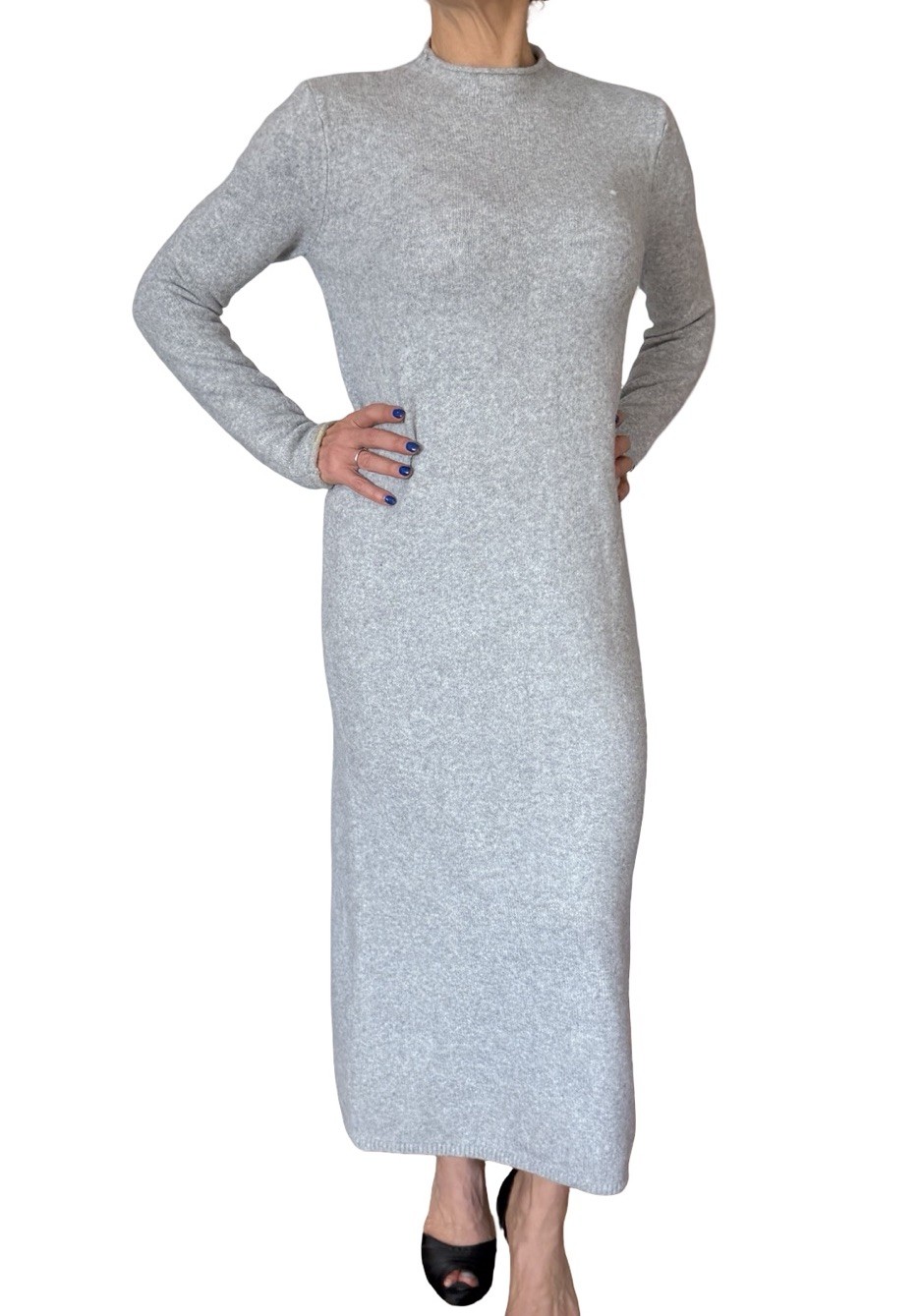 MNG Mango Gray Sweater Midi Maxi Knitted Perkins Dress Wool Long Sleeve  Small thumbnail 9