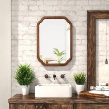 Farmhouse Bathroom Mirrors for Wall Decor 17 X 24 Inch, Wood Frame Arched Cor...
