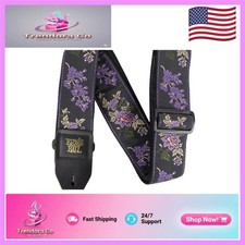Lavender Blossom Jacquard Guitar Strap with Leather Ends, 41-72" Long