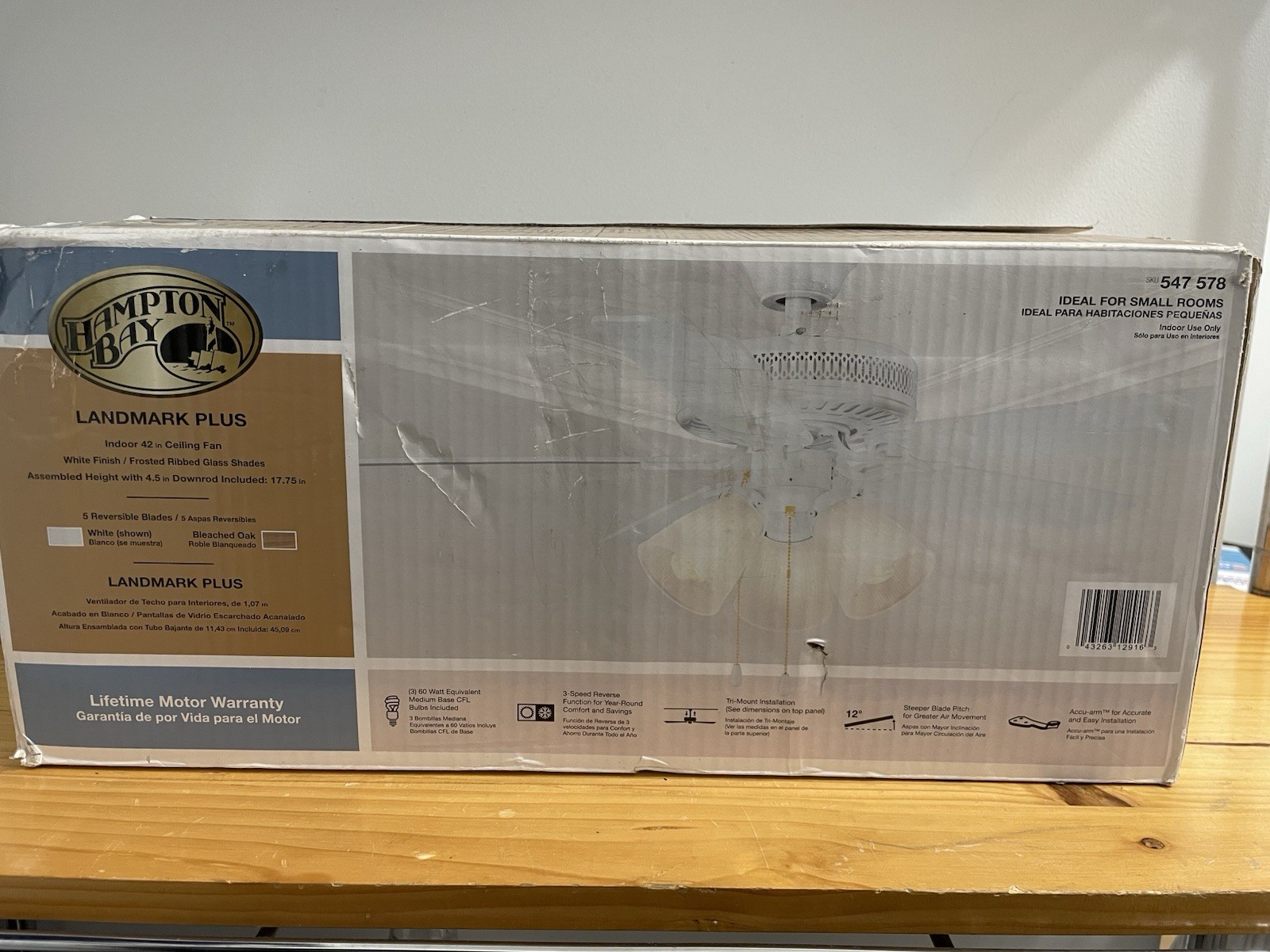 Hampton Bay 42" Landmark Plus 547-578 Ceiling Fan White Fini