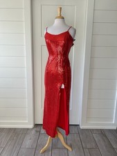 Vintage Sequin Dress 90s Jessica Rabbit Maxi Front Slit Glam Gown