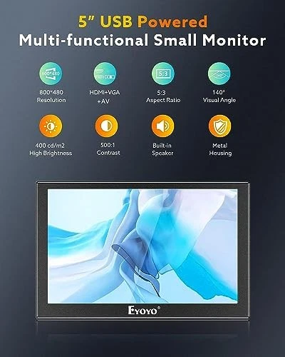 5 inch Monitor, 800x480 Mini TFT LCD Screen Small Camera Video 5 inch monitor - Image 3 of 4