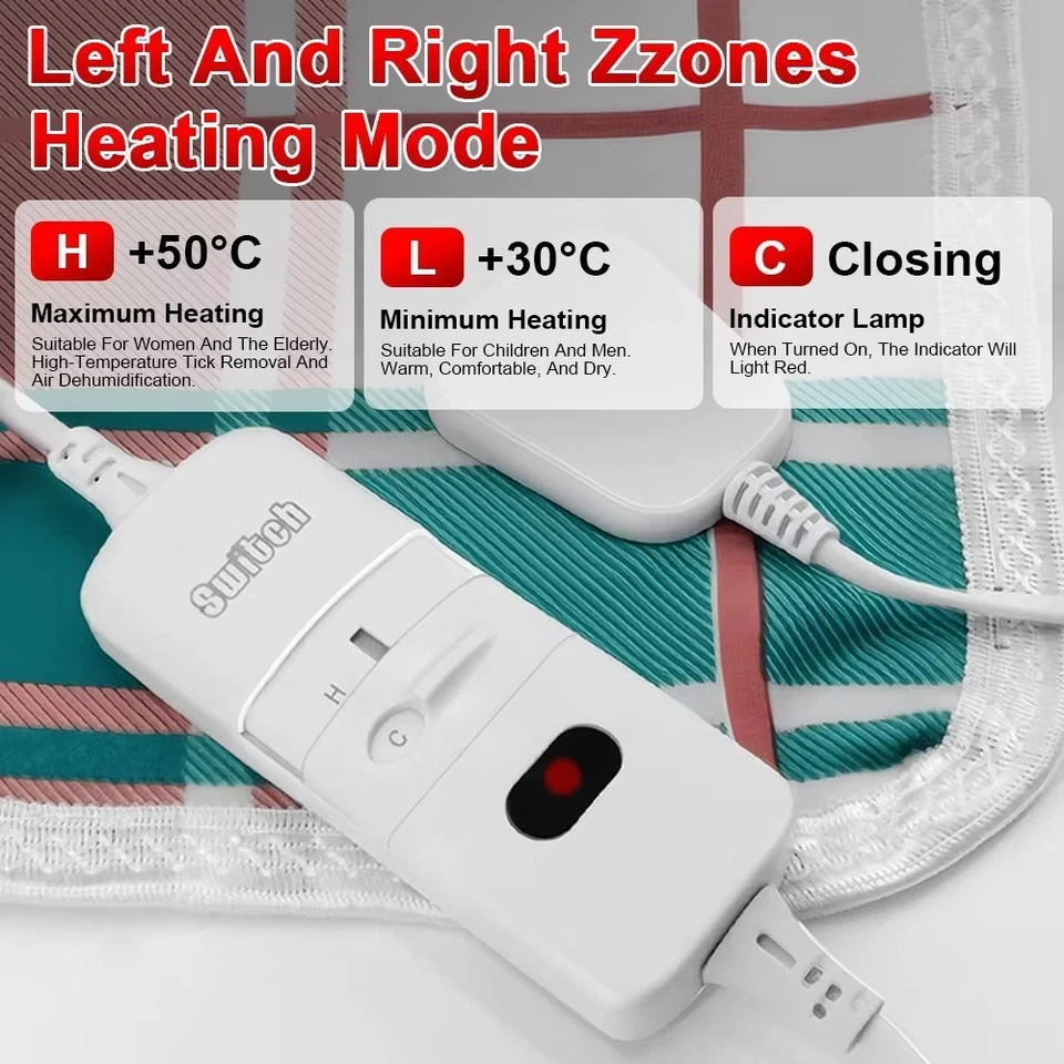 🔥 Almohadilla de colchón manta térmica eléctrica - 3 niveles de calor, control individual/doble ❄️ Foto 2 de 4