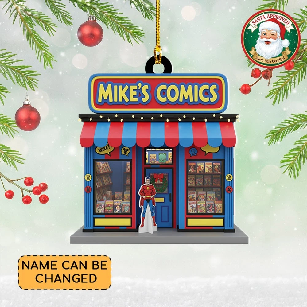 Personalized Comics Store Christmas Ornament, Comics Books Shop Ornament Gift