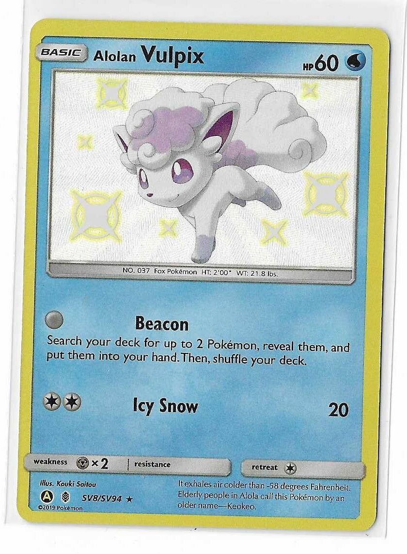 Alolan Vulpix SV8/SV94 Pokémon Hidden Fates: Shiny Vault Baby Shiny Holo NM