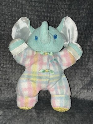 Playskool Elephant Snuzzles Plush 11'' Green Pastel Plaid Baby Lovey 1996
