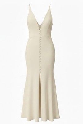 Alexandra Grecco Ivory V-Neck Bridal Gown Button Front 20's inspired Silhouette