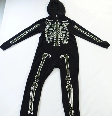 Cat & Jack One-piece Pajamas Youth Large 10/12 Black Skeleton Hooded Halloween - Image 1 of 4