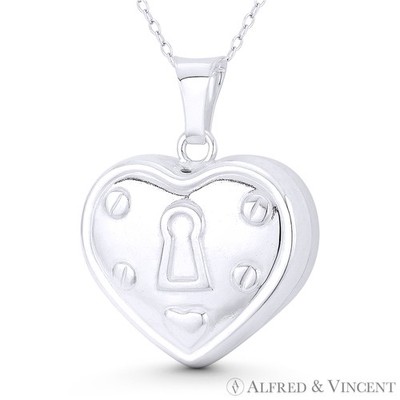 Herz Schloss Love Charm Italy 925 Sterling Silber Wende Grob Hohl Anhänger