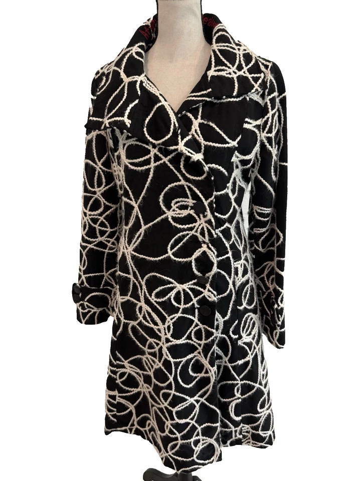 Abrigo Desigual Atípico Wow Negro Blanco Bordado Mezcla Lana Talla 42 (M/L) Foto 2 de 4