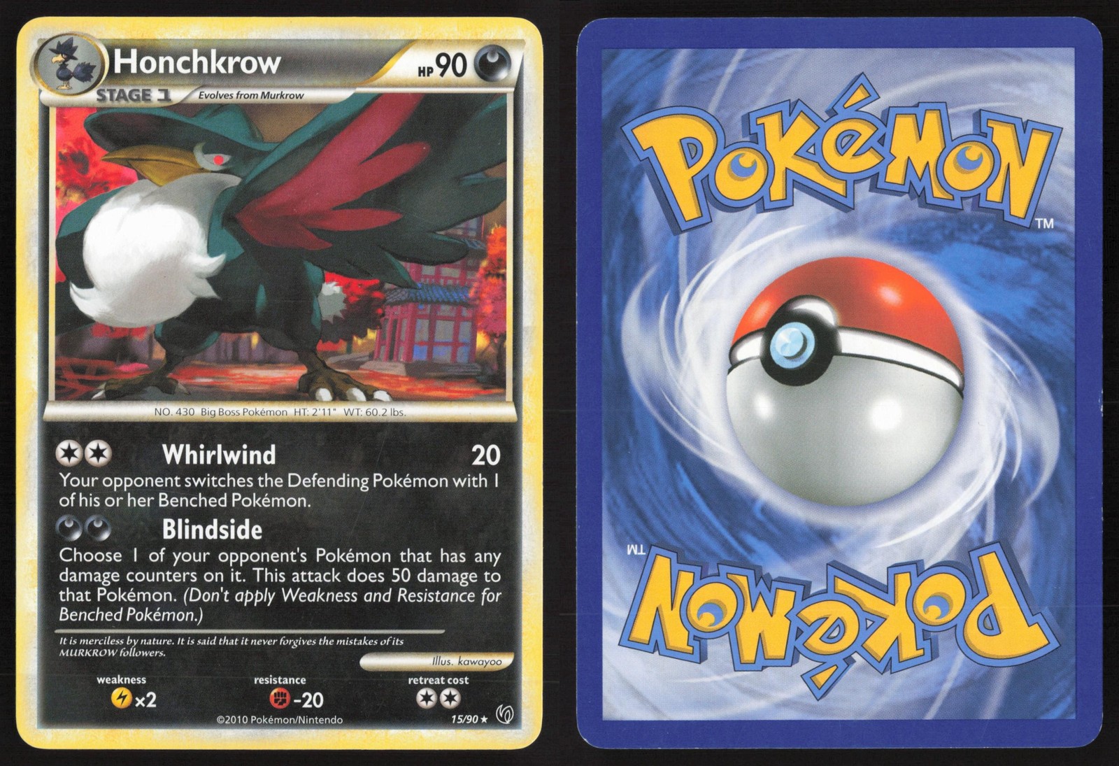 Pokemon TCG | Honchkrow 15/90 | HGSS Undaunted Rare | Lightly Played