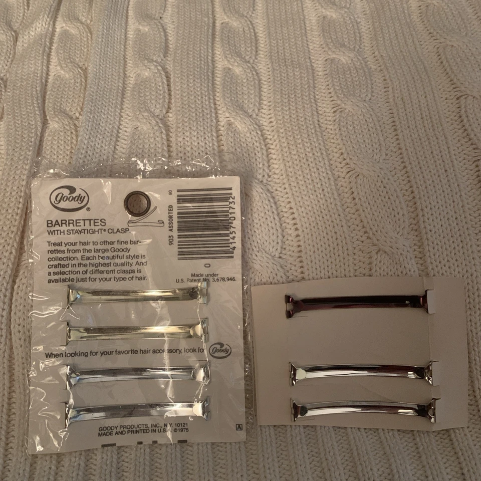 GOODY Stay Tight Barrettes 1975 Metal 2 tono dorado 4 tono plata 1 marrón #903 NUEVO Foto 3 de 3