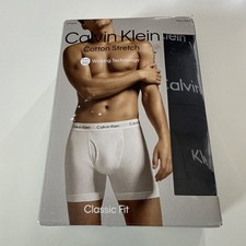 Calvin Klein Men  s Cotton Stretch 3 Pack Boxer Brief Underwear Black Large, NEW