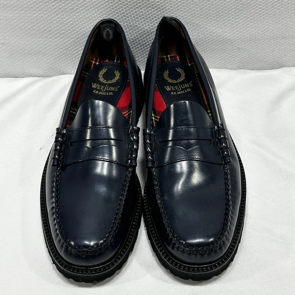 Zapatos Weejuns GH Bass & Co para Hombres Talla 10.5 E Cuero Azul Penny Mocasines Suela de Taco Foto 3 de 4